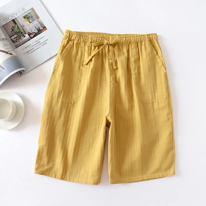 red pajama pants Japanese simple summer women's beach shorts 100% cotton gauze men's thin couple shorts home pants cotton can be worn outside mens cotton sleep shorts