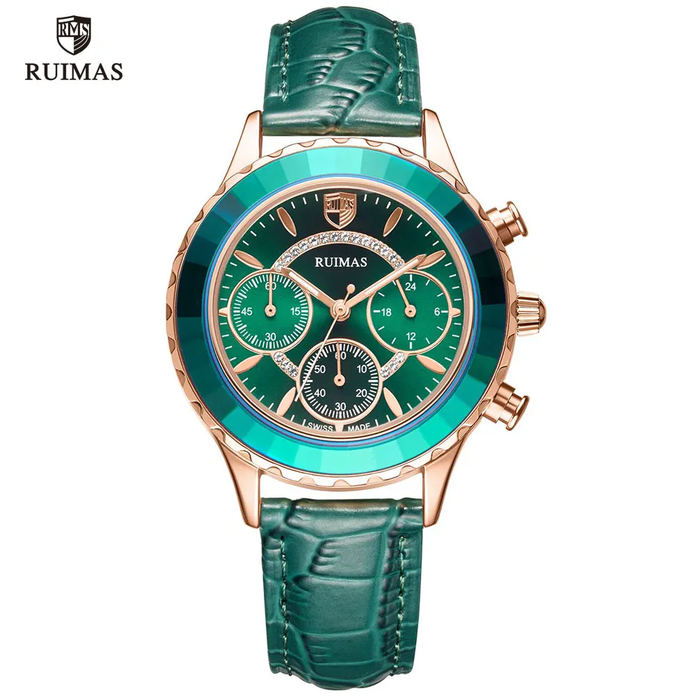 RL592L-Green RUIMAS Роскошные Кварцевые часы для женщин Лидирующий бренд синие кожаные Наручные часы женские часы с хронографом Relogios Femininos 592 - Color: RL592L-Green