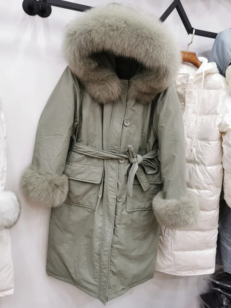 Фирменная новинка, пальто из натурального меха лисы, Женская Толстая зимняя куртка на утином пуху, теплая куртка