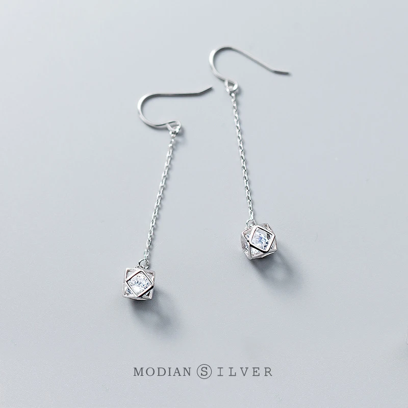 Modian Sparkling Geometric Clear CZ Drop Earrings for Women 100% Real 925 Sterling Silver Studs Jewelry Wedding Engagement | Украшения и