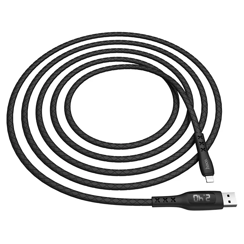 black HOCO S6, 15 шт./лот,, светодиодный usb-кабель с цифровым дисплеем для iPhone, кабель типа C, микрокабель для samsung USB-C - Цвет: black