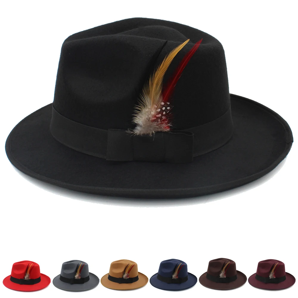 

Men Women Panama Hats Classical Retro Sunhats Feather Band Fedora Caps Trilby Jazz Travel Party Street Style Size US 7 1/4 UK L