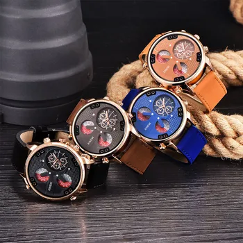 

XINEW Leather Strap Simple Calendar Luminous Dial Outdoor Men's Quartz Watch