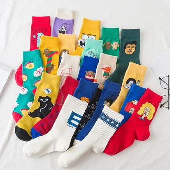 

Women Thin Sock Lovely Ladies Cartoon Socks Colorful Unisex Long Casual Cotton Sox Girls Happy Spring Autumn Trendy Skarpetki