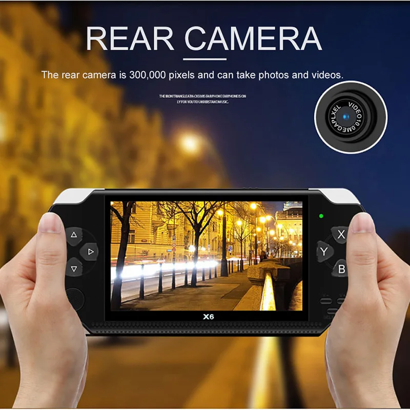 X6 4.3 Inch Handheld Game Console Player 10000 Games 32Bit 8GB Support for PSP Game/Video/E-Book