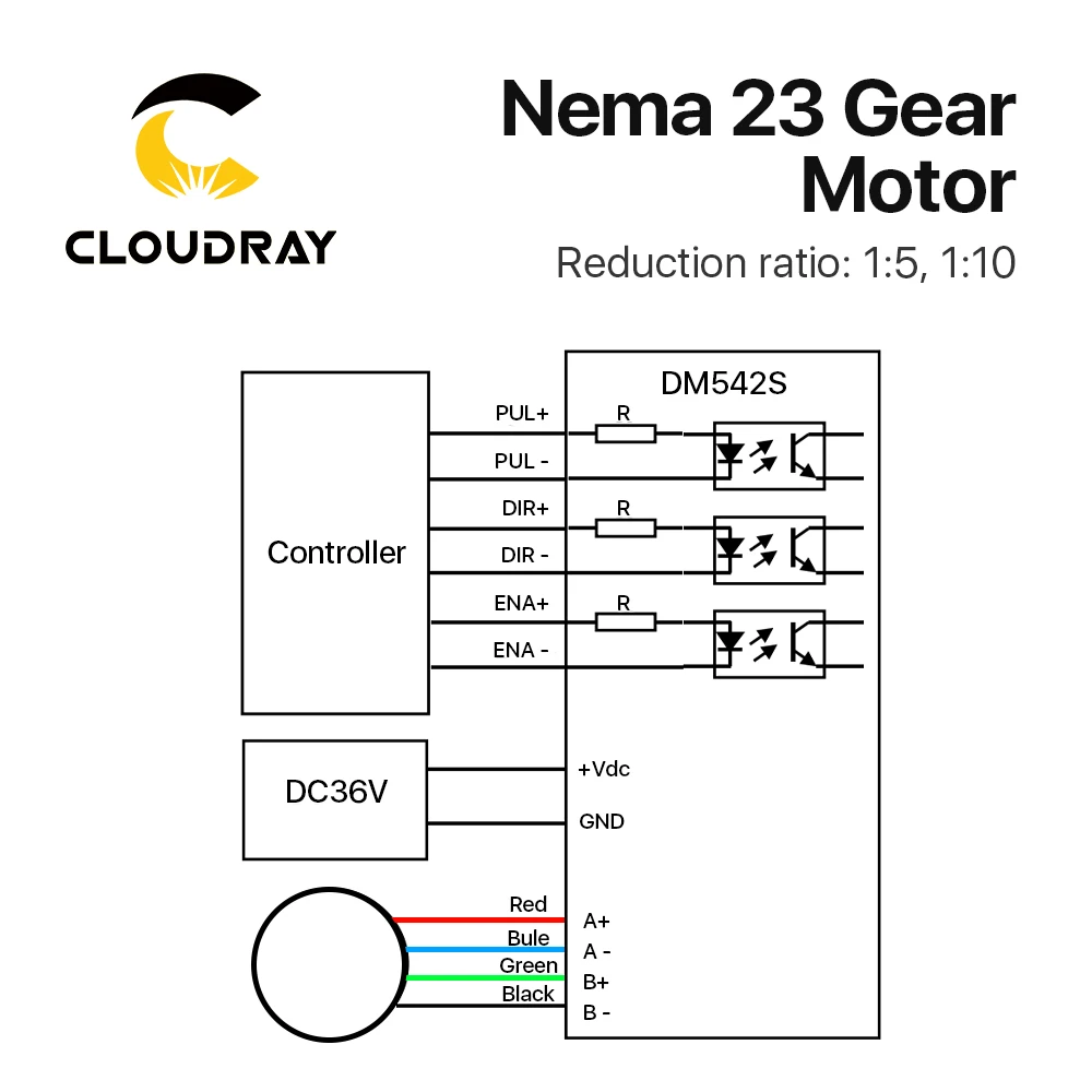 Cloudray Nema 23 Stepper Motor 4-lead 0.9/1.3N.m Planetary Gearbox Motor Nema 23 Ratio 5:1/10:1 For CNC motor gear