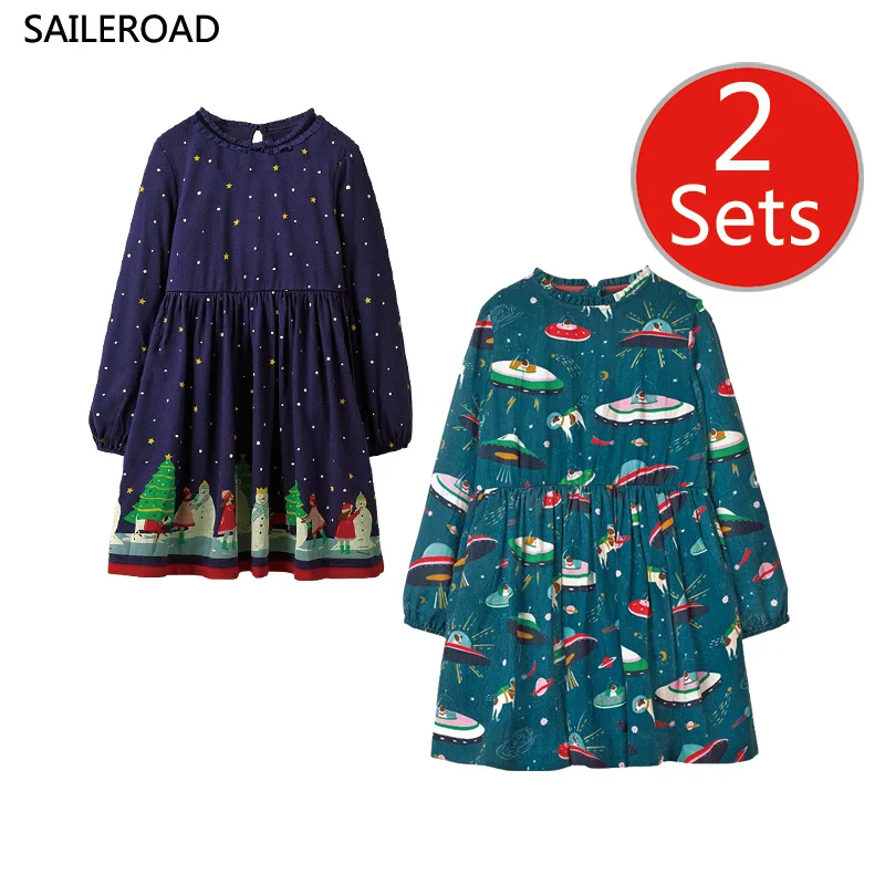 SAILEROAD/комплект из 2 предметов, кружевные платья для девочек детское платье с длинными рукавами платье принцессы для маленьких девочек осенние хлопковые детские рождественские костюмы