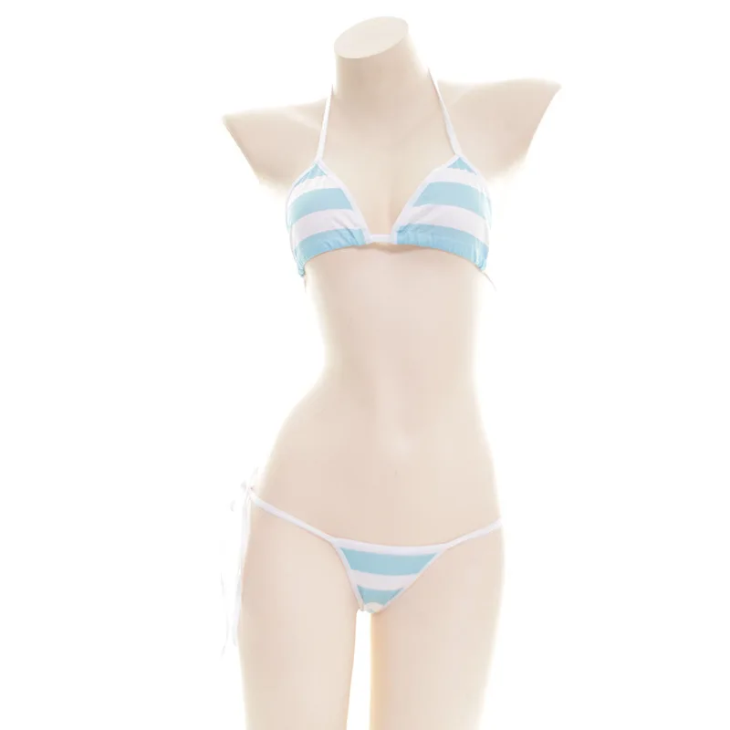 Conjunto de bikini às riscas de algodão lingerie lolita_voghion.com
