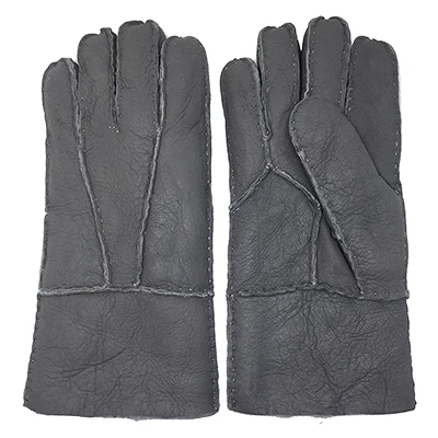 Dark gray leather Мужские кожаные перчатки, новинка, зимние теплые кожаные перчатки, натуральная овечья кожа, меховые мужские перчатки с эффектом потертости, утолщенные варежки, для улицы N23 - Цвет: Dark gray leather