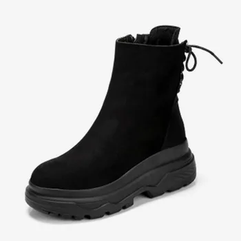 

Women Casual Platform Flat Ankle Boots Retro Ladies Leisure Shoes Footwear Female Suede Lace Up Winter Snow Boots