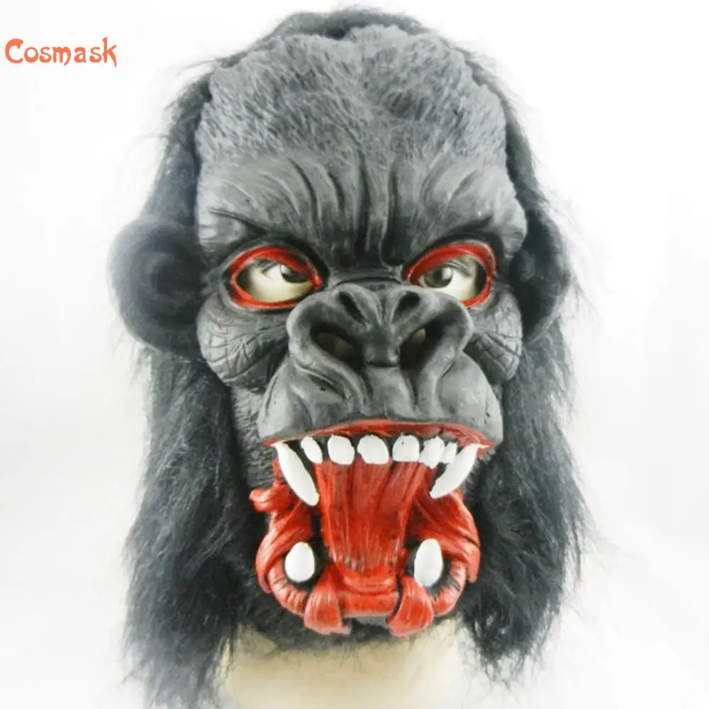 Космаст Хэллоуин черная латексная маска Gorilla перчатки орангутана на голову всю с