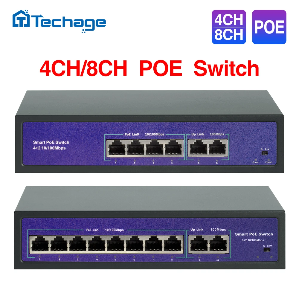 Techage 4CH 8CH 52V conmutador POE de red 10/100Mbps IEEE 802,3 af/a sobre Ethernet cámara IP inalámbrico/AP/sistema de cámaras de CCTV