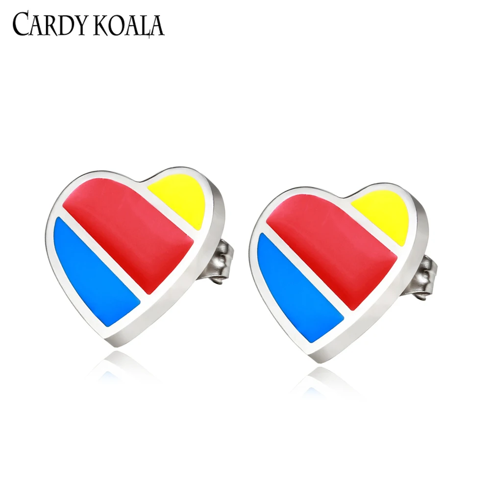 Эмаль сердце серьги-гвоздики хирургическая нержавеющая сталь красочные серьги "любовь" ювелирные изделия