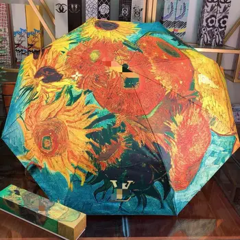

Fashion Painting Umbrella Fully Automatic Parasols Sunny High Level Sunscreen Anti-UV Sun Umbrella with Delicate Gift Box