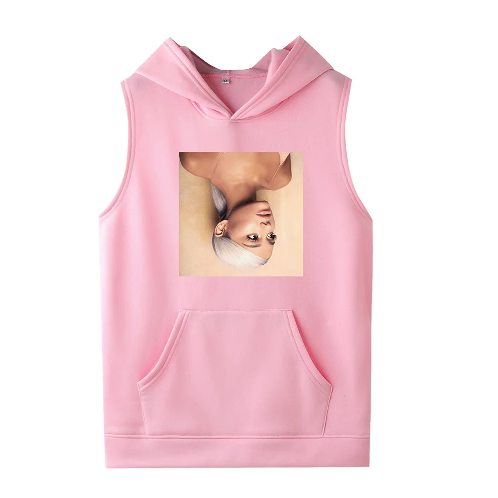 Летние мужские и женские толстовки без рукавов с капюшоном и карманом Ariana Grande, флисовая уличная одежда, топы унисекс