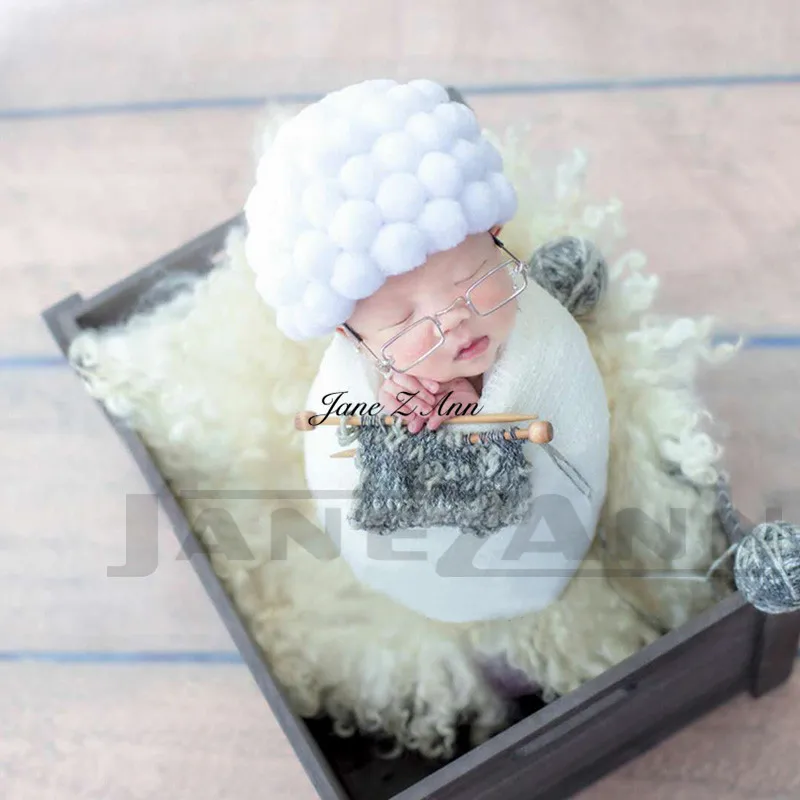 Джейн Z Ann новорожденный дедушка парик фото шляпа очки игла стержня комбинация реквизит студия фотографии творческие идеи