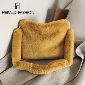 

New Women Winter Faux Fur Shoulder Bag Fashion Soft Warm Plush Messenger Bucket Bag Handbag Purses Girls Tote Bag Christmas Gift