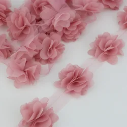 Chiffon Lace Petal Pink Ribbon for Crafting and Gift Decoration, 60 pcs, 50mm Wide (Pink Meat)