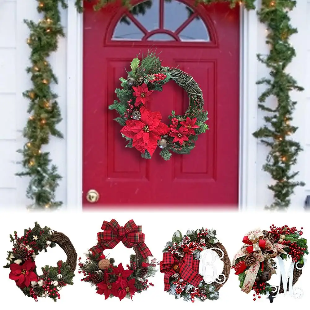 Рождественские венки, круглая искусственная гирлянда, подвесные декоративные украшения для двери, подарок для украшения рождественской вечеринки