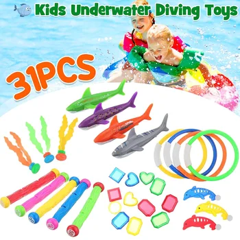 

31PCS Diving Game Toys Set Swimming Pool Throwing Toy Dive Swim Rings Circle Underwater Kids Summer Gift Beach Pool Accessories