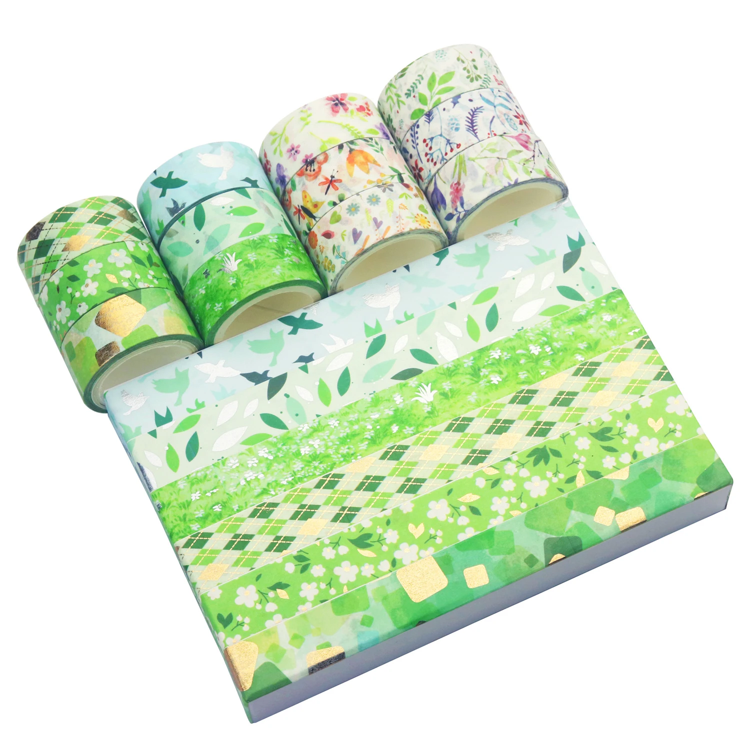 12Rolls Gold Foil Spring Floral Wahsi Tape MarskingTape Diy Scrapbooking Sticker Label Handmade Gift Decoration