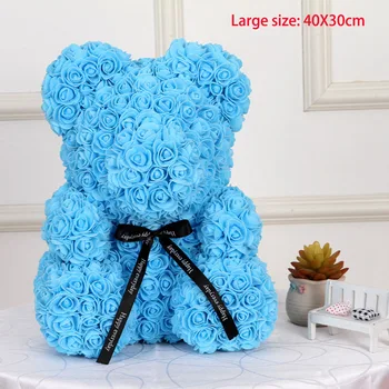 

40cm Valentine Rose Bear Heart Flower Gift For Girlfriend Birthday Wedding Artificial Party Home Decor Wine Red Pink
