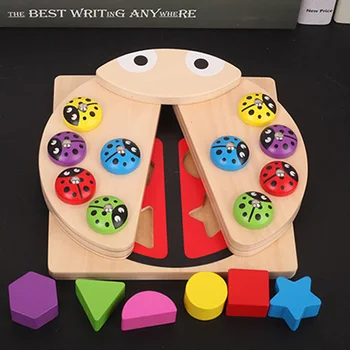 

Wooden Toys Ladybug Game Fishing Toys Multicolour Shape Block Learning Educational Table Fish Game For Children Gifts