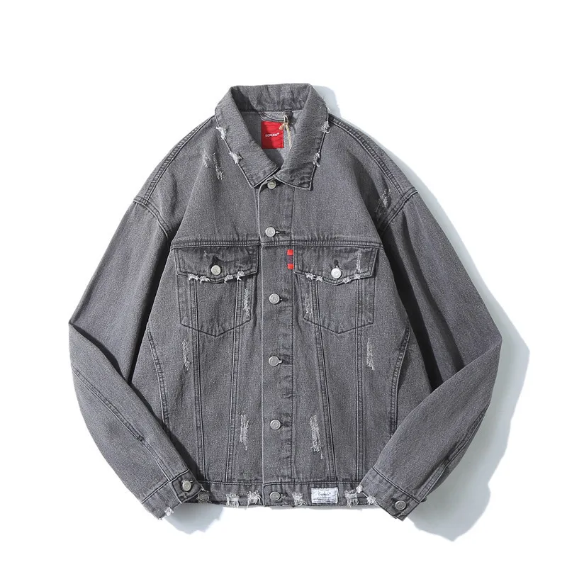 

Tang Mu Cool Teenager Autumn Clothing Washing Retro with Holes Denim Jacket Men's Japanese-style Retro Popular Brand Students Co