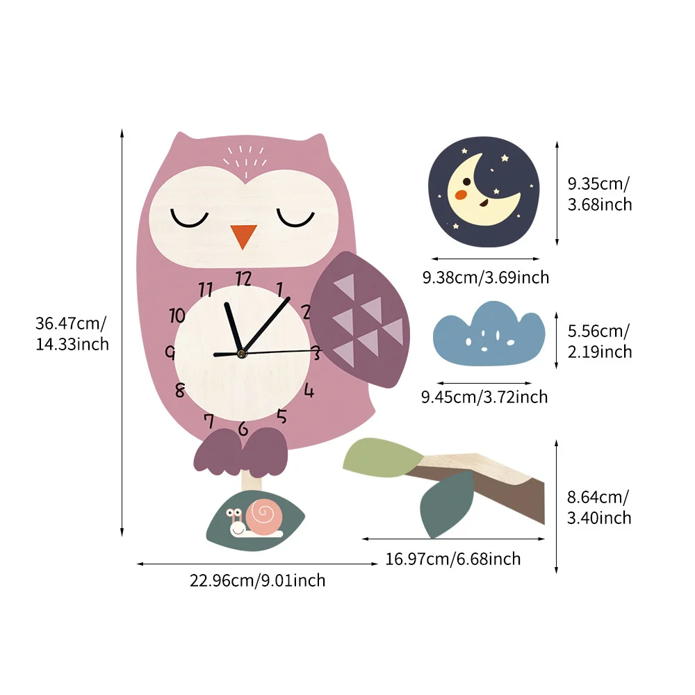 Rainbow Sun Child's Room Pendulum Clock Cute Animal Boy Girl Bedroom Decoration Wall Clock Nursery Decor Cartoon Clock Kids Gift