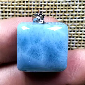 

Top Natural Blue Larimar Pendant For Woman Man Crystal 16x16x8mm Rectangle Beads 925 Silver Dominica Water Pattern Stone AAAAA