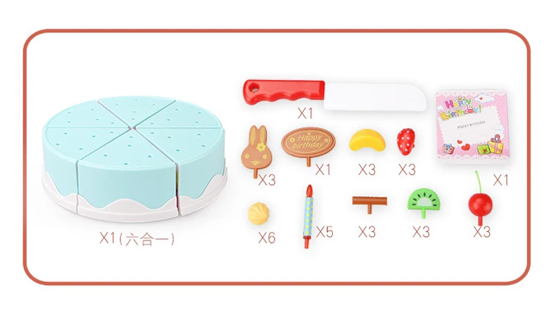 Игрушечный торт DIY, кухонный набор для ролевых игр для резки фруктов, игрушки на день рождения, кухня, розовый, синий, для девочек, Детский обучающий подарок, 40-75 шт