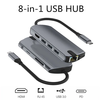 USB Type C HUB With HDMI RJ45 PD Charge SD Card Reader USB-C Hub Type-C Plitter For Macbook Pro Laptop Accessories Multi HUB orico aluminum hub type c to type a type c hdmi converter support pd multi function laptop station for macbook pc