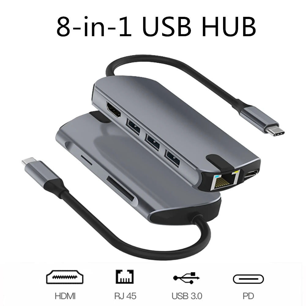 Дешево Концентратор USB type C с HDMI RJ45 PD зарядка SD кард ридер USB C концентратор type C Plitter для Macbook Pro Аксессуары для ноутбуков мультихаб