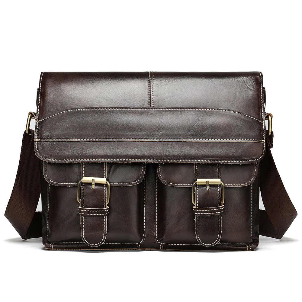 

Leather Messenger Bag for Man Real Leather Business Shoulder Cross body Bag Male Mini Flap Pocket IPAD Briefcase Travel Satchels