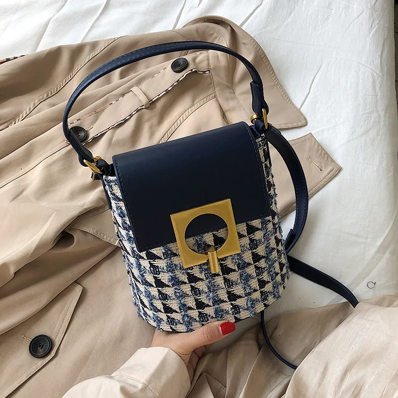 

Contrast Color Bag WOMEN'S Bag 2019 Autumn And Winter New Style Fashion Versitile Fashion Shoulder Bag Woolen Cloth Shoulder Bag