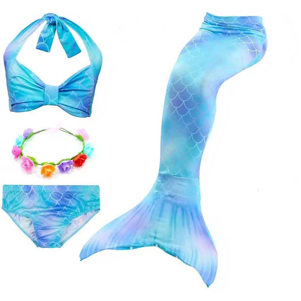 Girls Walkable And Swimmable Mermaid Tail Swimsuit Cosplay Costume Kids Children Bikini And Sparkle Mermaid Swimtail - Цвет: 4pcs Set 2