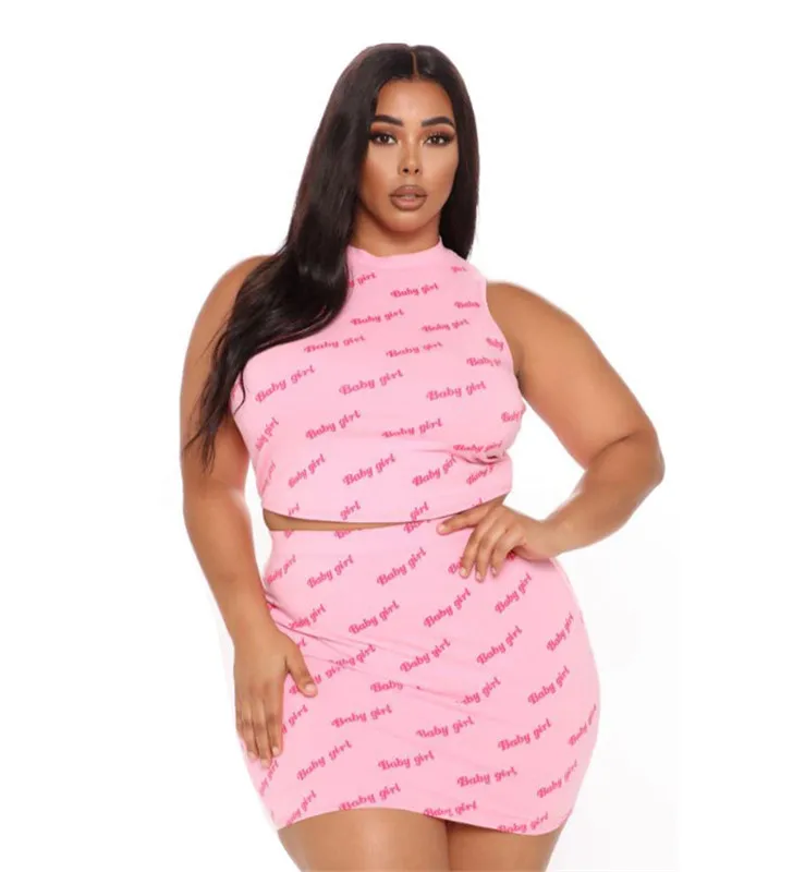 Conjunto de Saias Rosa sem Mangas Superior e Mini Roupas de Verão Casuais por Atacado Mais Tamanho Peça Novas Mulheres Define Colheita Saia Dropshipping 2 4 Cheap Plus size Conjuntos