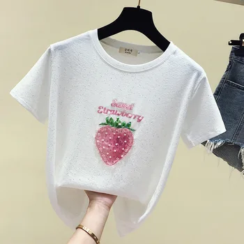 

Xia Caomei Heavy Nail Bead Half Sleeve Jacket Easy Short Sleeve T Pity Woman