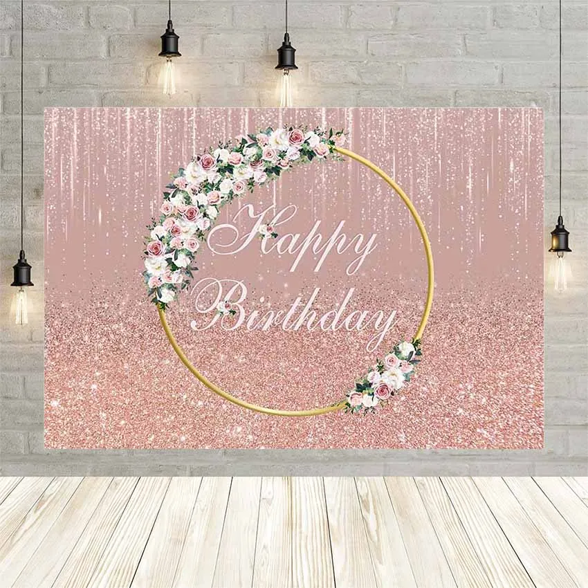 Avezano Gold Pink Birthday Party Decorations Princess Girl Backdrop Glitter 