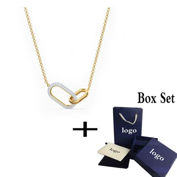 

2020 SWA Fashion New TIME Necklace Modern Elements Two Intertwined Clasp Decoration Golden Necklace Women's Romance Jewelry Gift