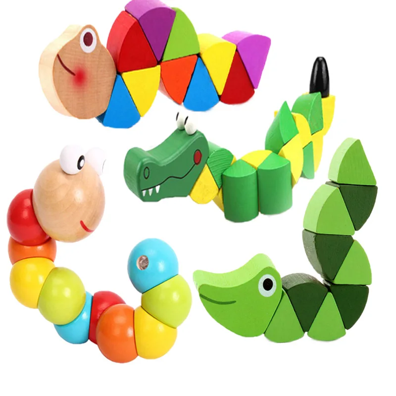 Kids Montessori Materials Wooden Education Toys Baby Fingers Flexible Training Twisting Worm Puzzle Math Toy for 1 2 3 Years Old