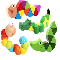 Kids Montessori Materials Wooden Education Toys Baby Fingers Flexible Training Twisting Worm Puzzle Math Toy for 1 2 3 Years Old 2