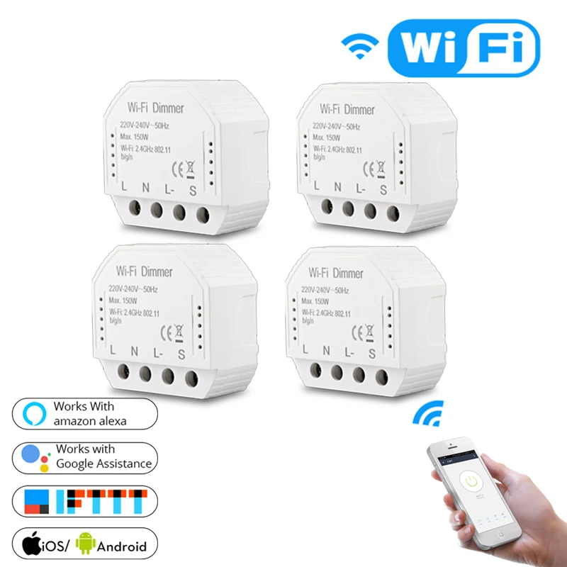 4 PCs DIY умный WiFi светильник светодиодный диммер Smart Life/Tuya APP пульт дистанционного управления 1/2 переключатель, работает с Alexa Echo Google Home - Цвет: 4 PCs