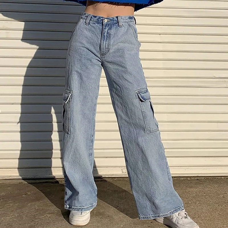 Faciliteter blanding Uplifted High Waisted Big Pockets Straight Baggy Denim Jeans Autumn Harajuku Pants  Womens 90s Jeans Overall Pantalones Cargo Mujer Femme|Jeans| - AliExpress