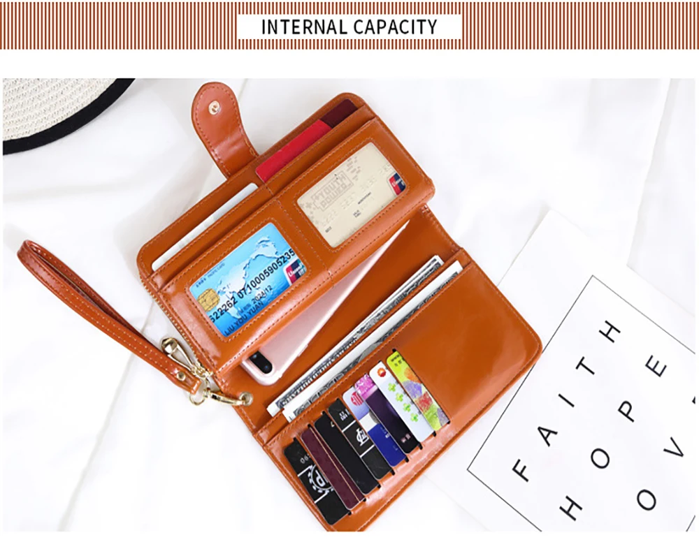 Women Oil Wax Leather Women's Wallet Female Purses Big Capacity Hasp Zipper Purse Ladies Long Wristlet Clutch Coin Card Holders Women Oil Wax Leather Women's Wallet Female Purses Big Capacity Hasp Zipper Purse Ladies Long Wristlet Clutch Coin Card Holders