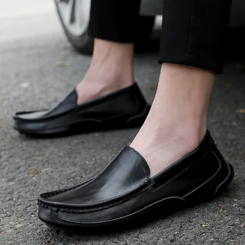 

Italian Men Shoes Casual Luxury Brand Men Loafers outdoor Genuine Leather outdoor Moccasins Comfy Breathable Slip On Boat Shoes