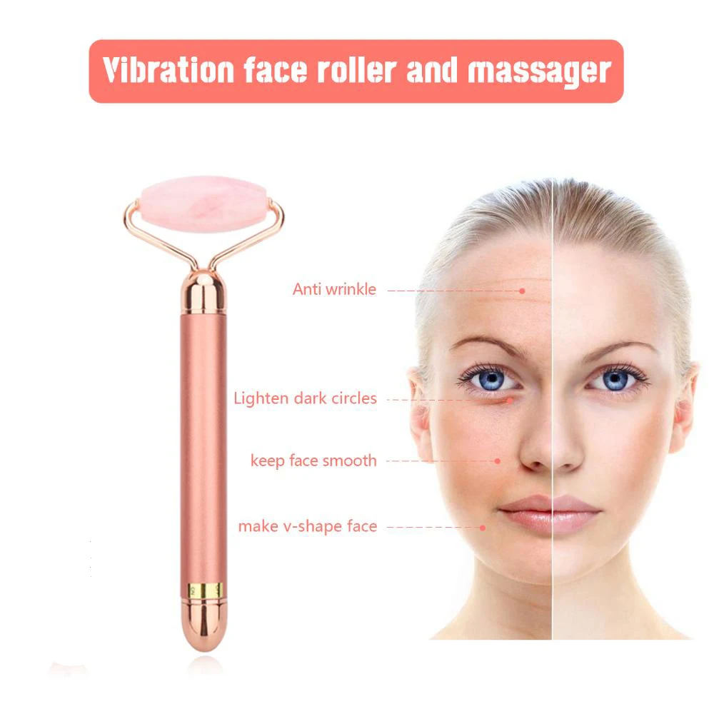 Electric Vibrating Natural Rose Quartz Jade Roller Face Lifting Real Genuine Jade Stone Facial Massager Roller Energy Beauty Bar Electric Vibrating Natural Rose Quartz Jade Roller Face Lifting Real Genuine Jade Stone Facial Massager Roller Energy Beauty Bar