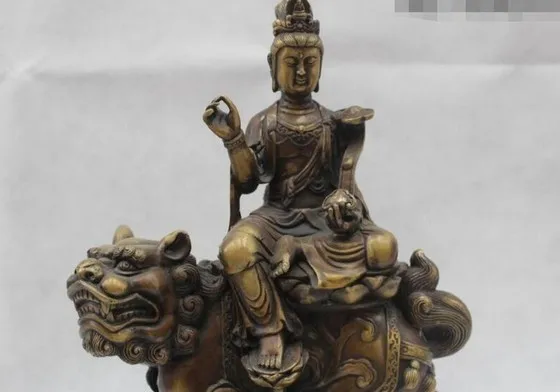 YM 321 1" Китайский народный чистый Бронзовый счастливый сидящий Лев Samantabhadra статуя Бодхисаттвы
