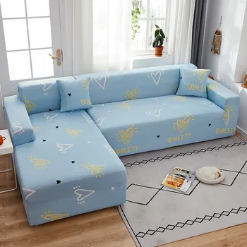

Elastic Sofa Cover Slipcovers L-shape Sofa Towel for Living Room Spandex Blue Sectional Couch Cover 1/2/3/4 Seat Stretch