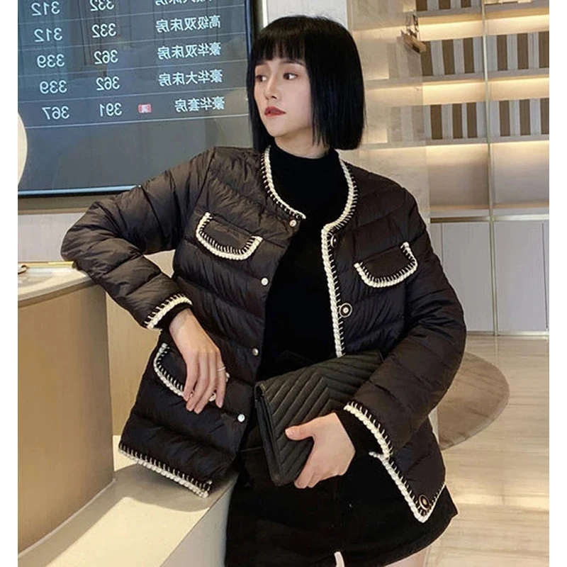 

2021 Fashion Winter Women Down Coat Ultralight Collarless Duck Down Jacket Portable Female Padded Parkas O-Neck Puffer Overcoat